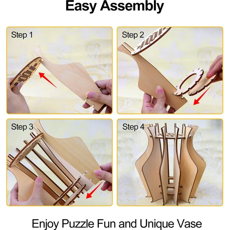 Creative DIY Wooden Puzzle Vase For Flower Bouquet Building Set Wooden ...